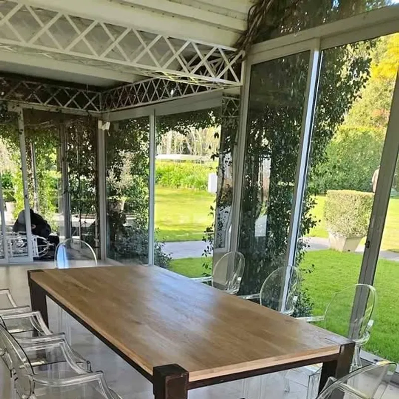 Oak patio dining table in a customer’s home